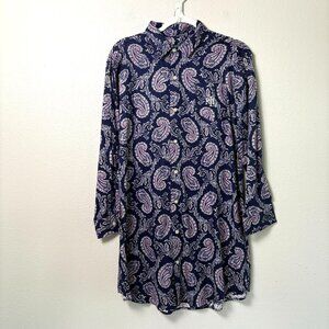 Lauren Ralph Lauren Monogram Nightgown Size M Blue Paisley Long Sleeve Button Up